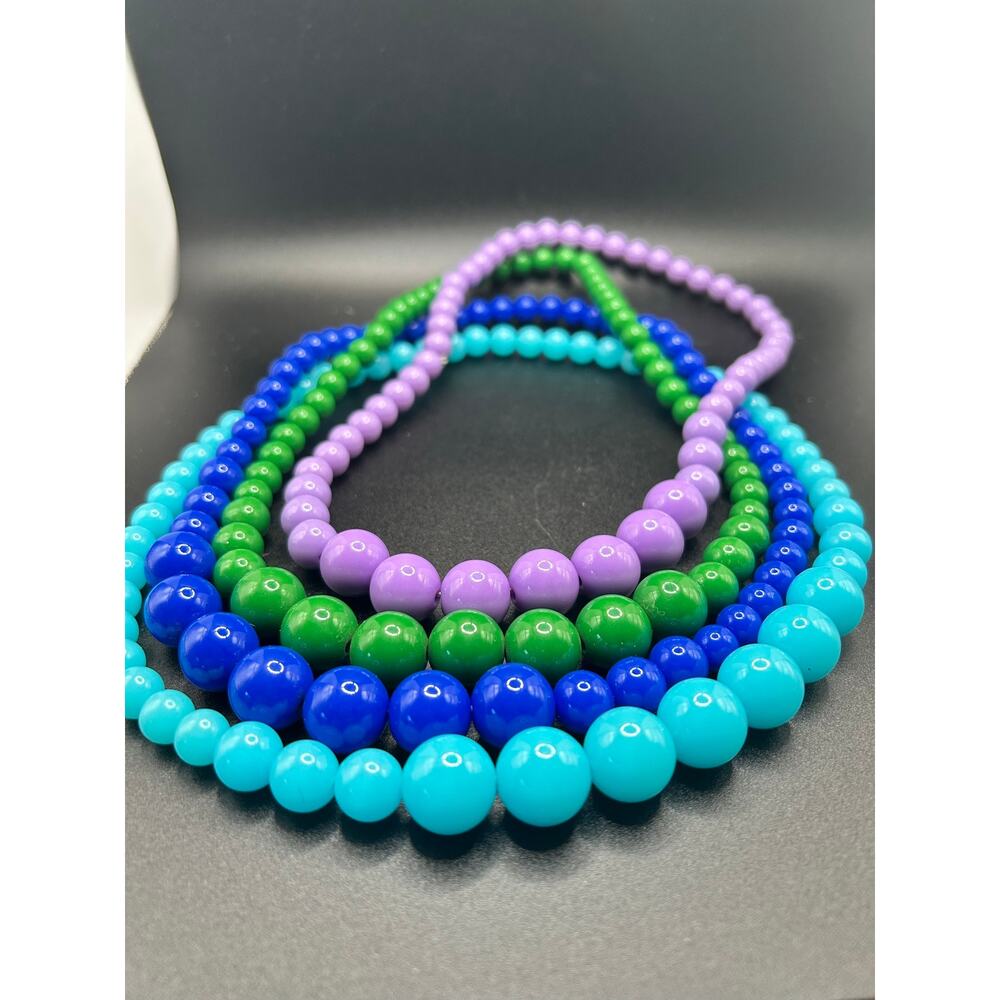 Vintage Colorful Beaded Plastic Necklaces Lot of 4 Blue Green Purple Retro